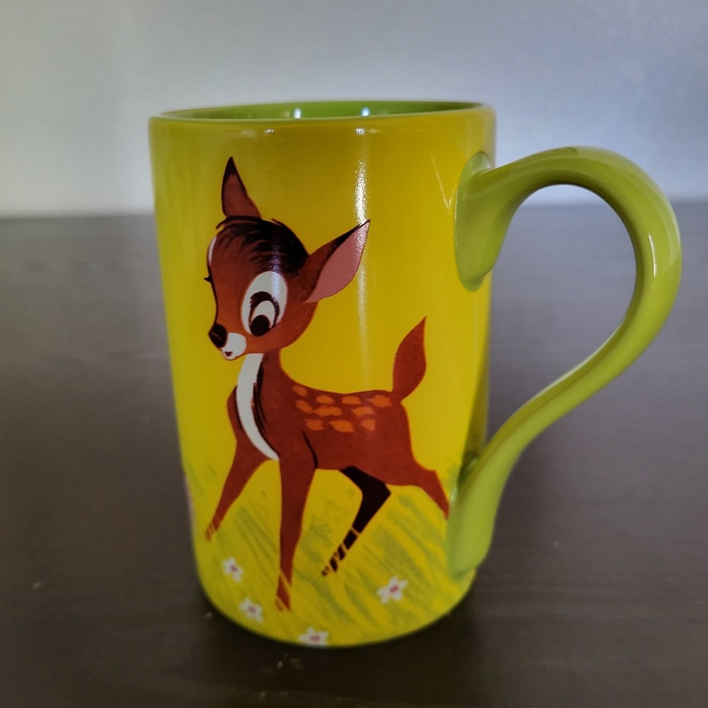 Disney Store Bambi and Thumper Mug 5" Tall Coffee Mug Yellow Green